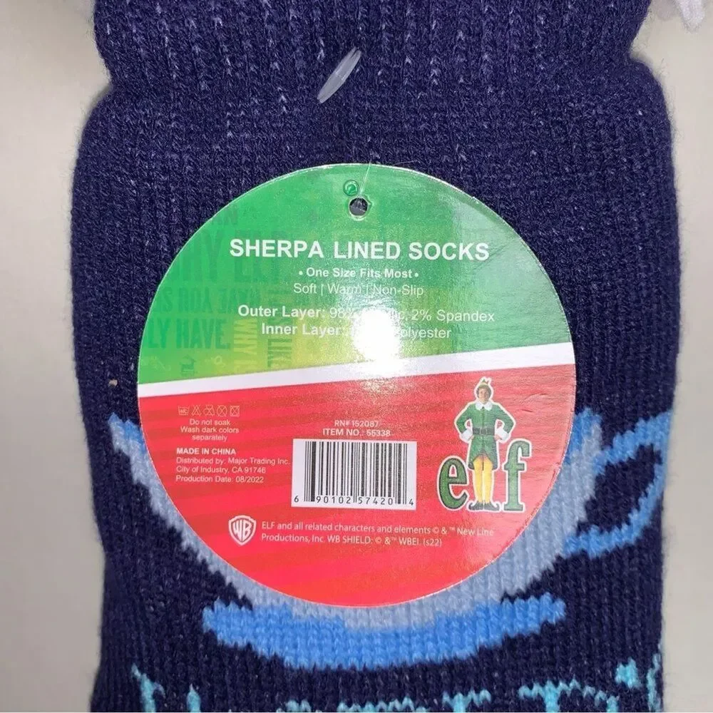 NEW ELF Worlds Best Cup Of Coffee Sherpa Lined Socks Christmas Cozy Winter Warm